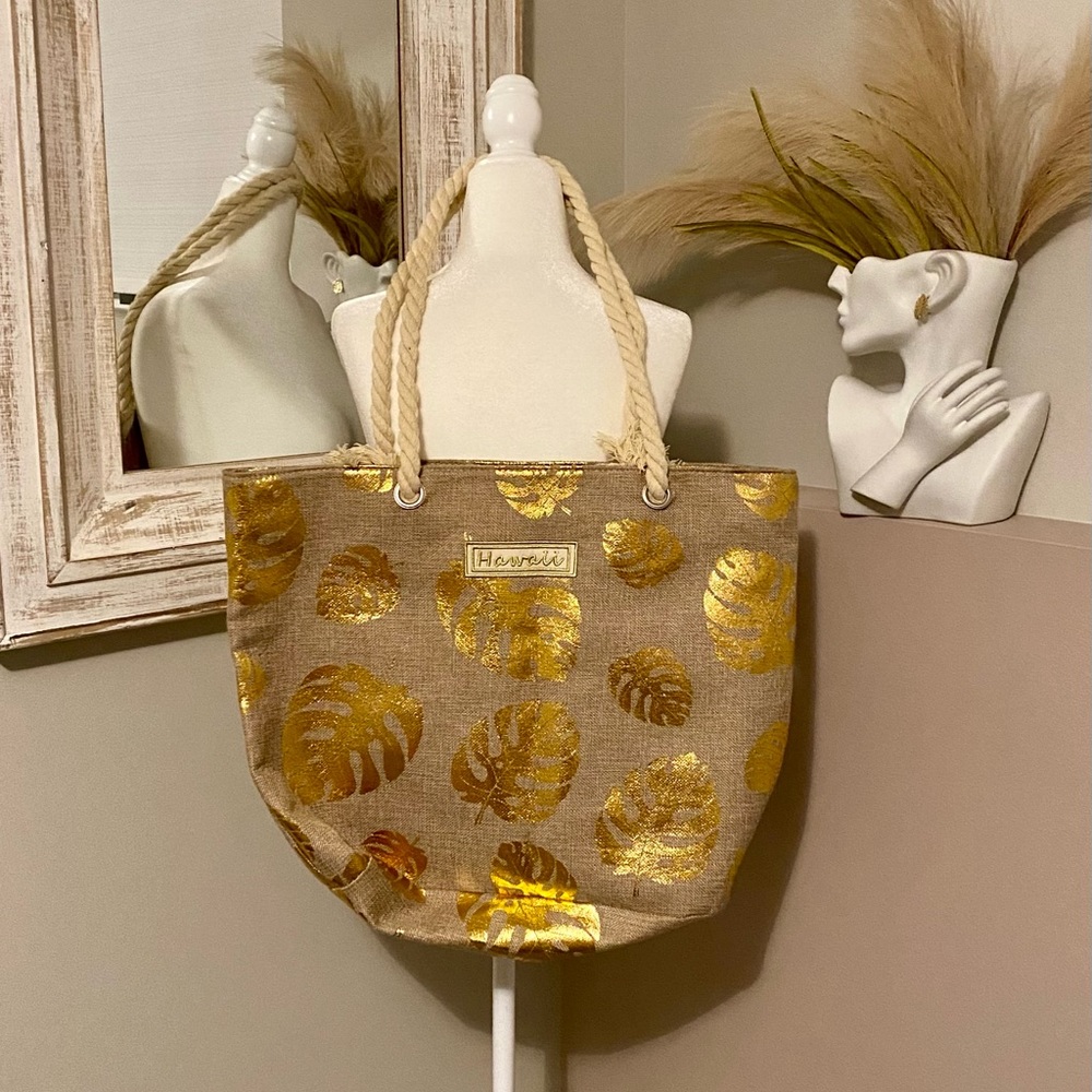 Brown Tan Hawaii Gold Monstera‎ Beach Summer Vacation Tote Bag